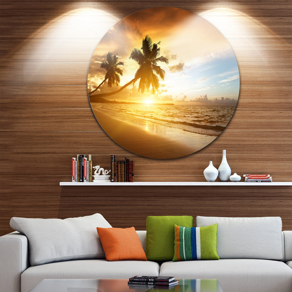 Caribbean Seashore Sunset, Seascape Photo Disc Metal Wall Art, 36"