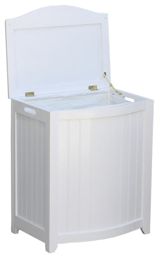 Oceanstar Bowed Front Wood Laundry Hamper With Interior Bag, White