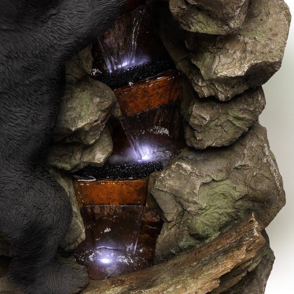 36" Tall Outdoor 2 Bears Climbing on Rainforest Water Fountain