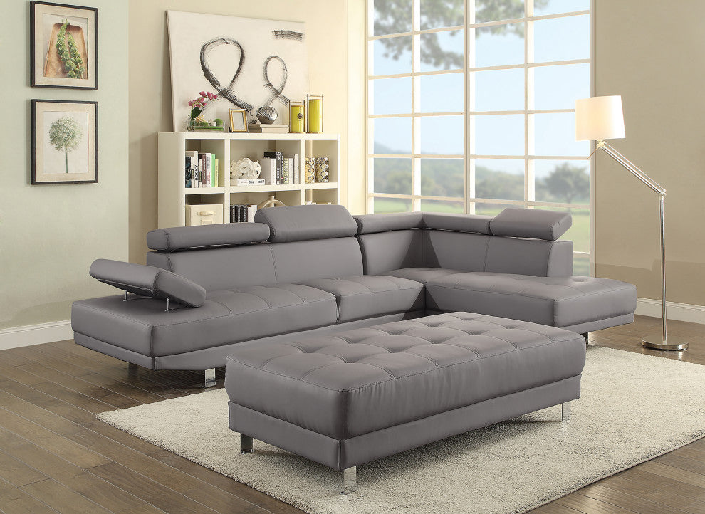 Riveredge 109" W 2 Piece Faux Leather L Shape Sectional Sofa, Gray