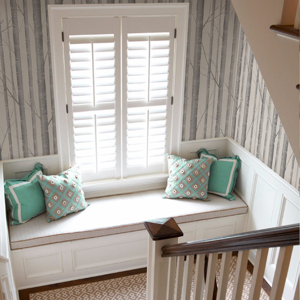 Birch Tree Peel and Stick Vinyl Wallpaper, Warm Gray, 24" X 60"