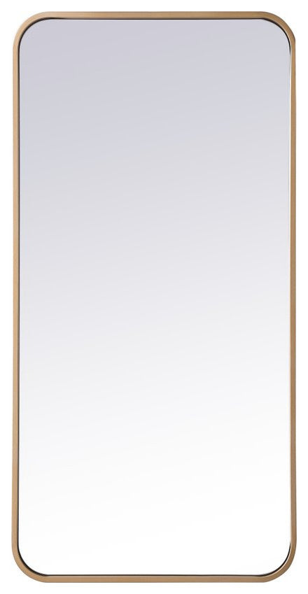 Ellis Soft Corner Metal Rectangular Mirror, Brass, 18"x36"