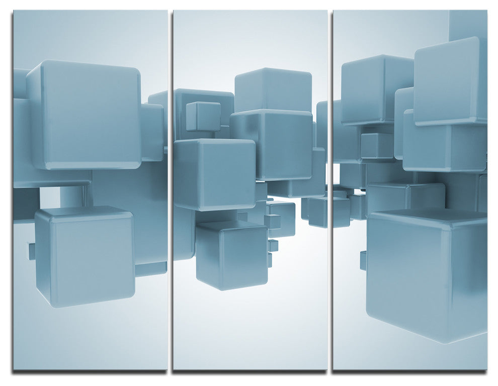 "Light Blue 3-D Cubes" Art Canvas Print, 3 Panels, 36"x28"
