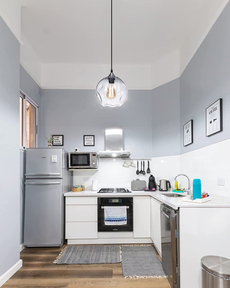 Modern Glass Pendant Light, Nickel Hanging Light