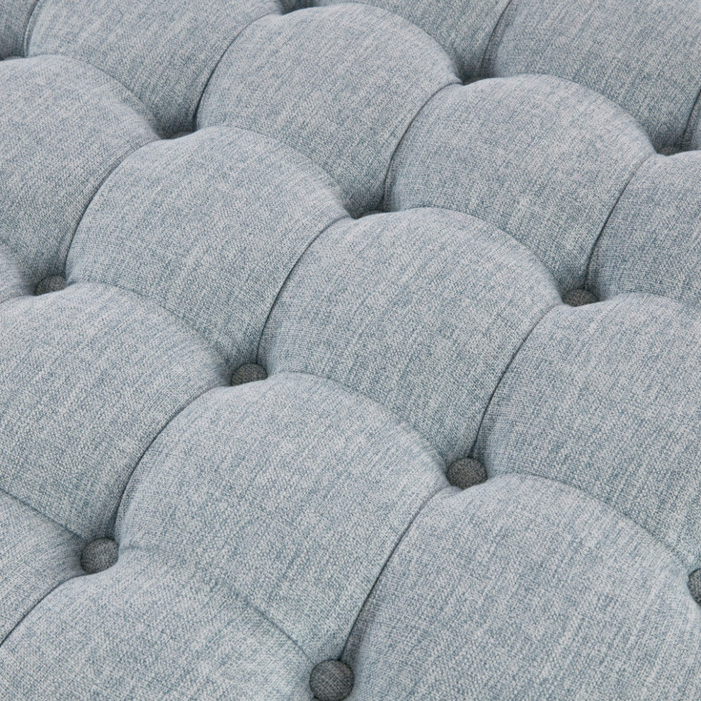 Martha Stewart Terri Skirted Tufted 32" Round Ottoman, Light Blue