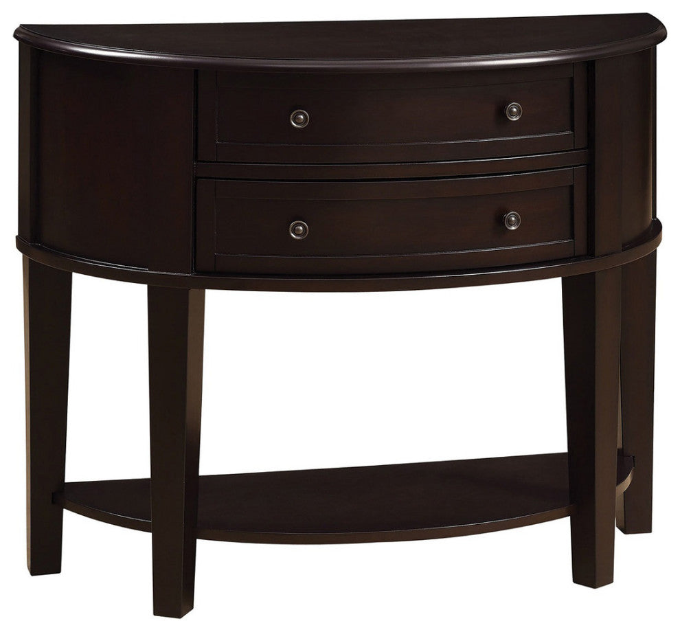 Demilune Shape Console Table with 2 Drawers, Cappuccino