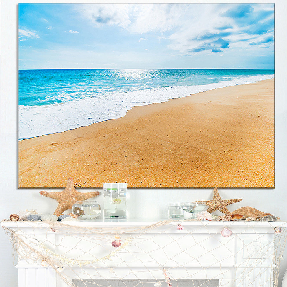 "Serene Beach And Sun Daylight" Modern Beach Canvas Art Print, 40"x30"