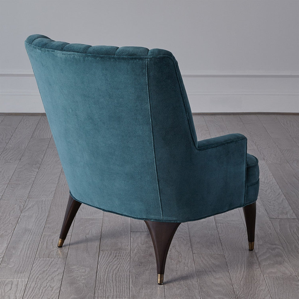 Dragonfly Aqua Blue Velvet Arm Chair Channel Back Tufted Mid Century Wood Brass