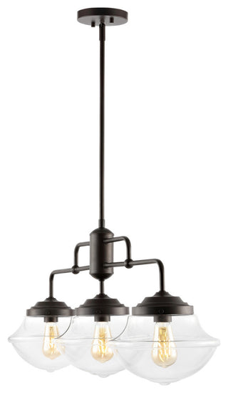 Avery 37.5" 3-Light Industrial Farmhouse Iron/Glass Linear Pendant Bronze/Clear
