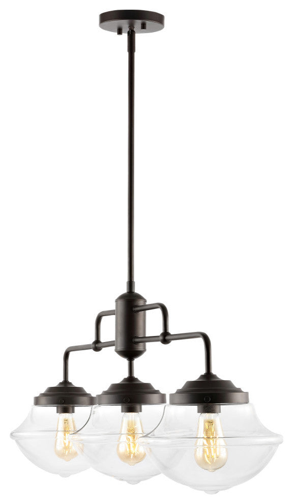 Avery 37.5" 3-Light Industrial Farmhouse Iron/Glass Linear Pendant Bronze/Clear