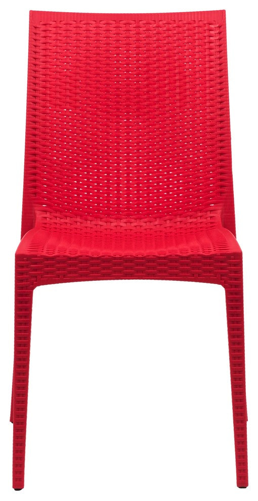 Leisuremod Weave Mace Indoor Outdoor Patio Chair, Set of 4, Red