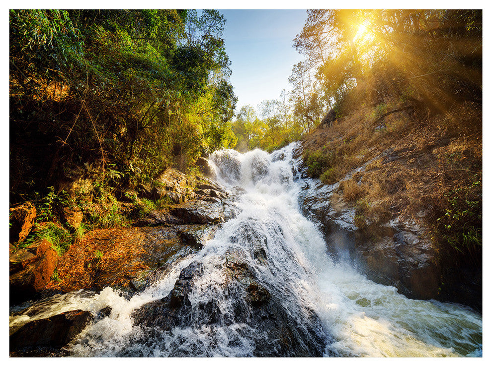 Waterfall through the Forest, Landscape Canvas Art Print, 40"x30"