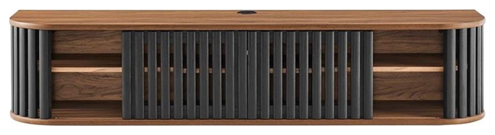 Modway Fortitude Wall-Mounted Wood TV Stand for TVs up to 70" in Walnut/Black