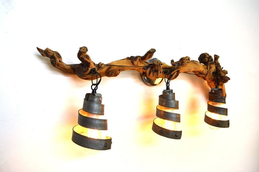 Grapevine and Wine Barrel Ring Vanity Light - Arneis - made from CA wine barrels