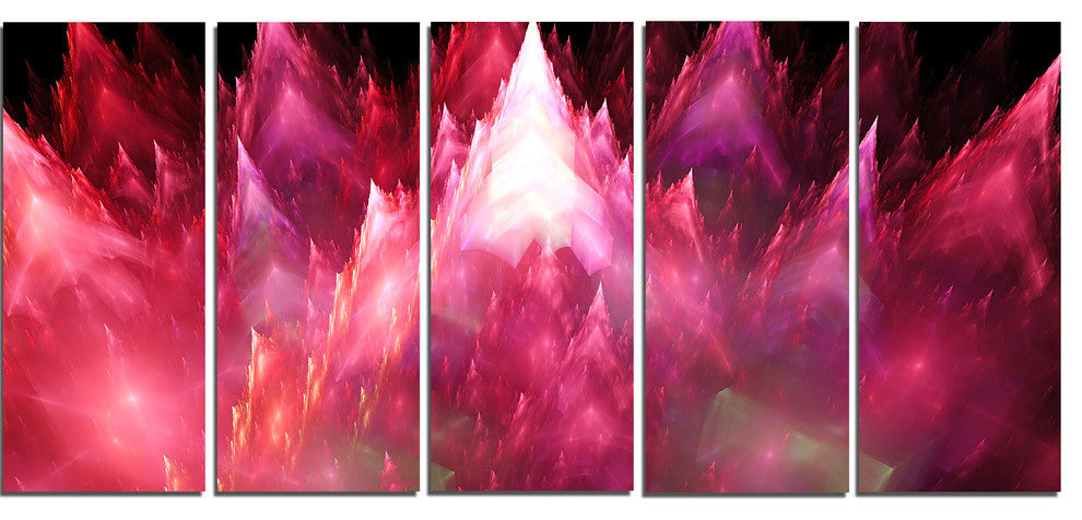 Red Fractal Crystals Design, Abstract Canvas Art Print, 60"x28", 5 Panels