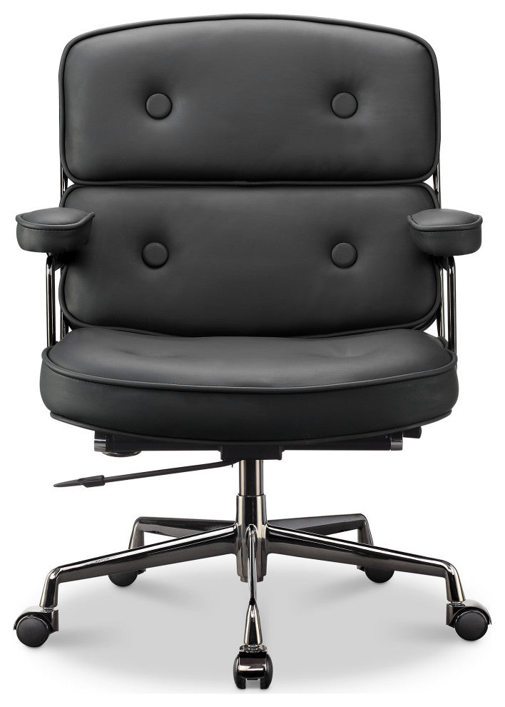 Lobby Mid Back Computer Office Desk Chair, Black Chrome&black