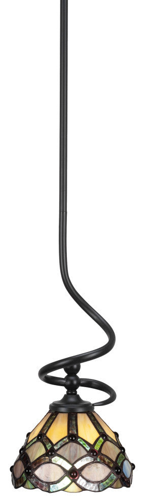 Capri Stem Mini Pendant In Matte Black Finish With 7" Grand Merlot Art Glass