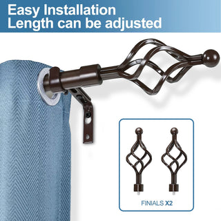 1" Birdcage Drapery Curtain Rod, Bronze, 84"-120"
