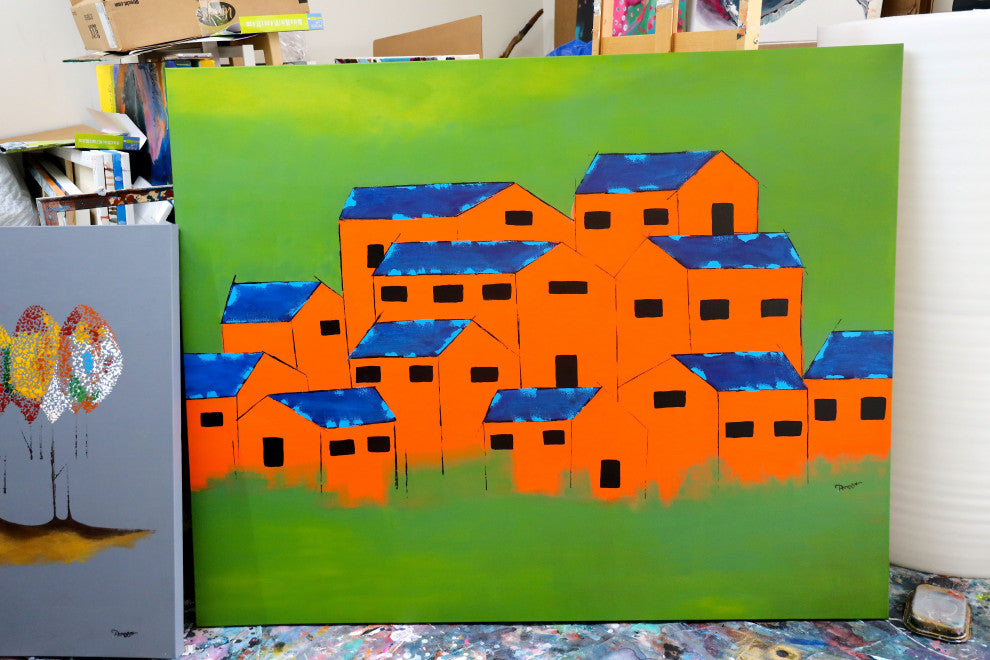 Landscape Artwork Architecture Painting Houses Abstract Wall Art
