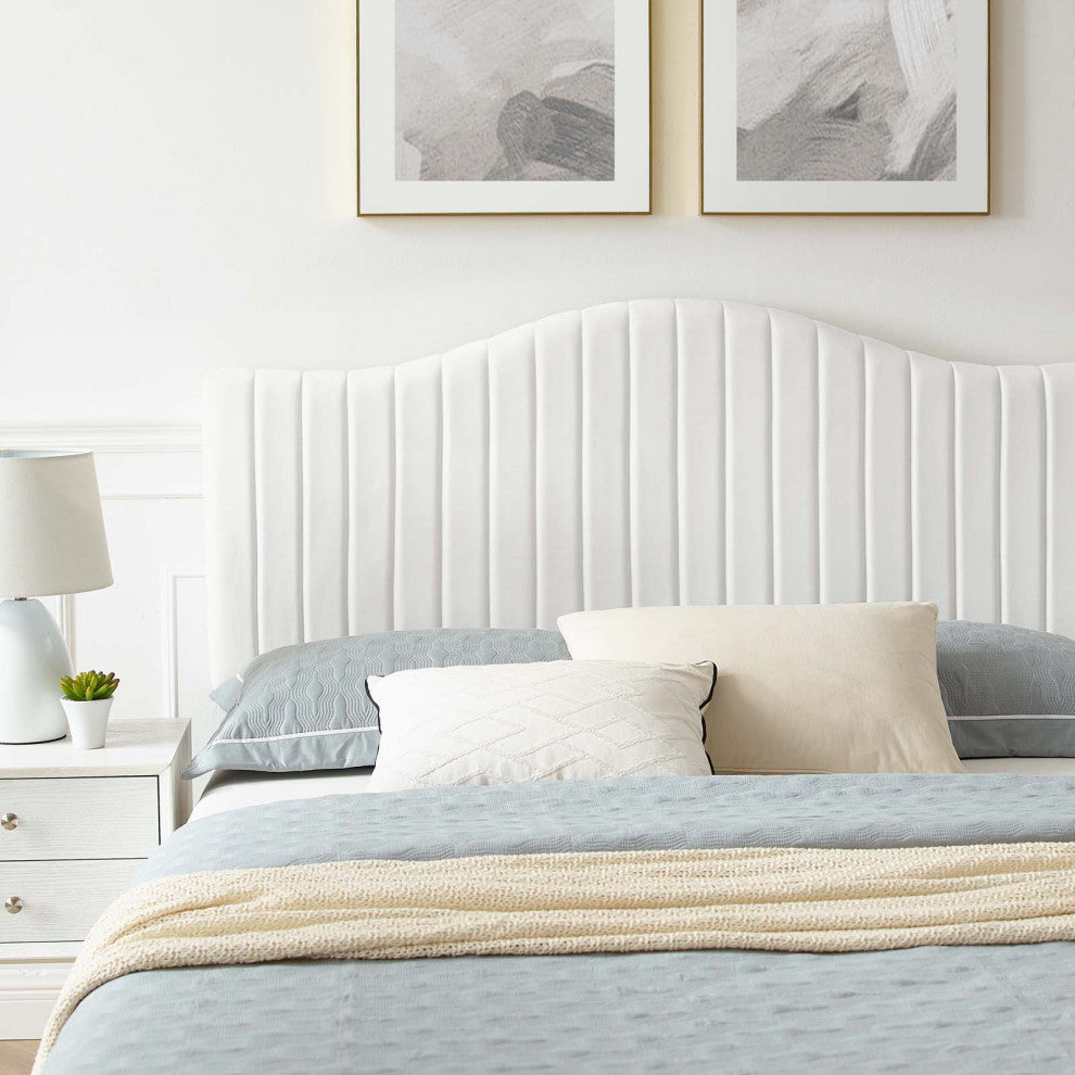 Tufted Platform Bed Frame, Full Size, Velvet, White, Modern Contemporary
