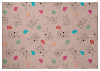 Bunnies and Eggs Easter Chenille Rug, Sunwashed Red, 5'x7'