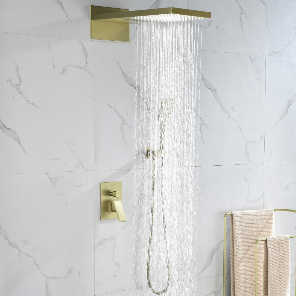 Luxury Shower System With 3-Function Hand Shower, Brushed Gold