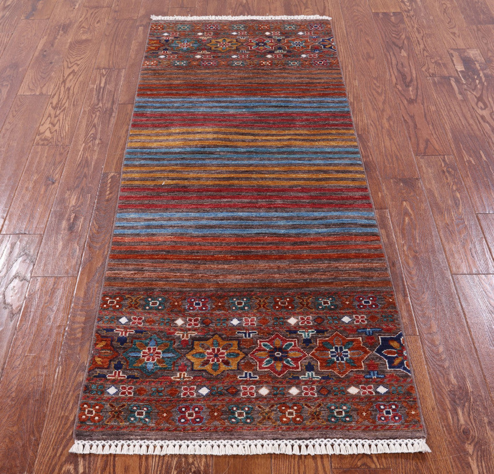 Runner Handmade Khorjin Super Kazak Wool Rug 2' 7" X 6' 6" Q10213