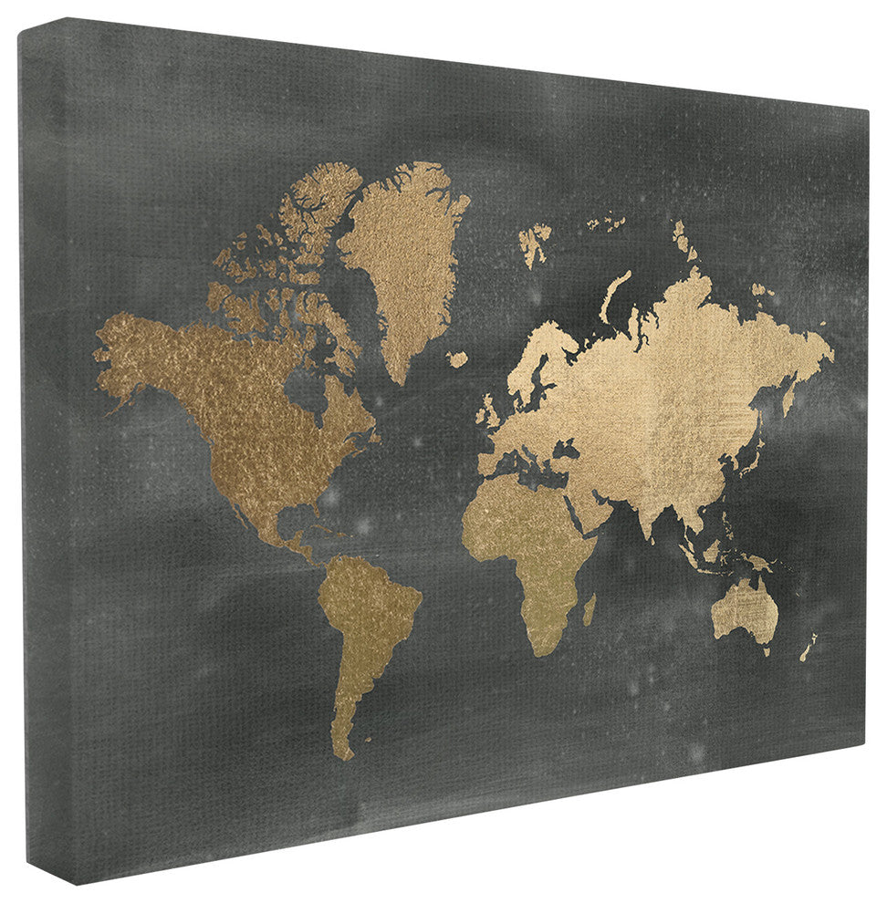 Stupell Industries Black and Gold World Map, 16 x 20