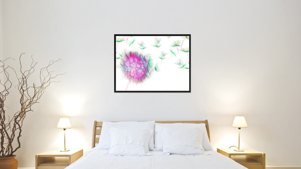 Pink Dandelion Flower Print on Canvas with Picture Frame, 13"x17"