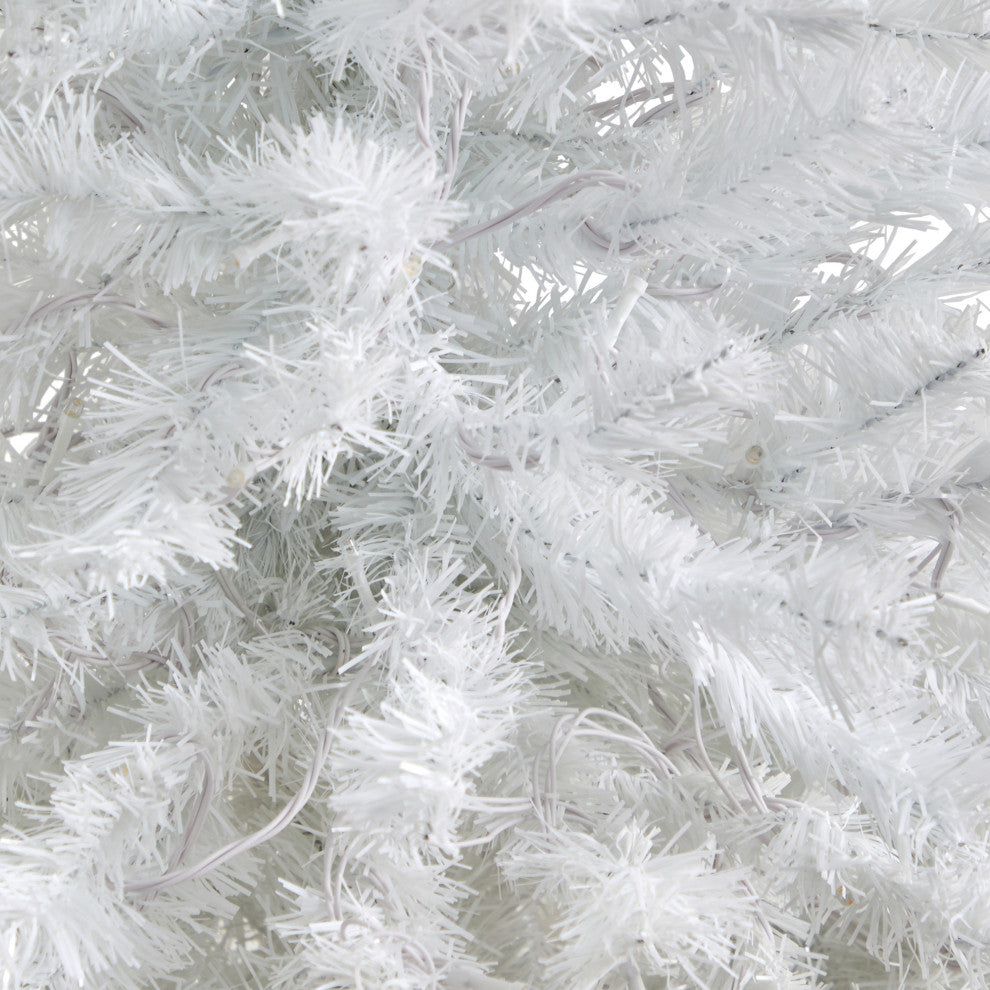 50" White Faux Christmas Tree With 100 Clear LED Lights, Black Metal Planter