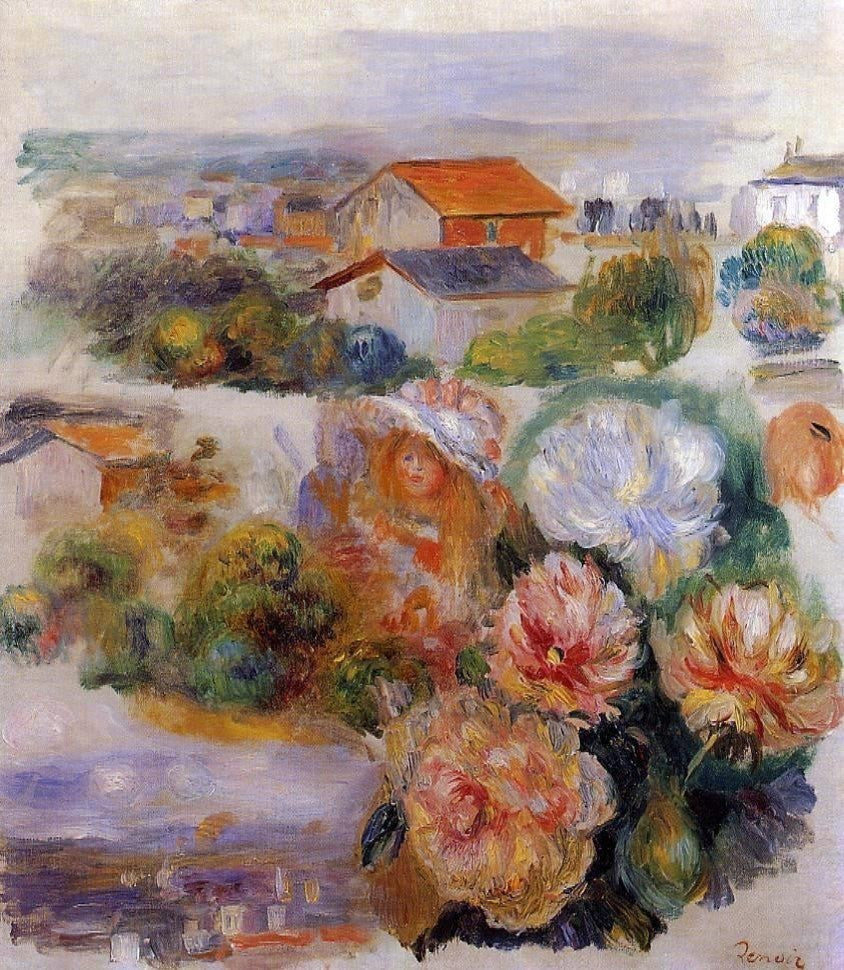 Pierre Auguste Renoir Landscape Flowers and Little Girl Gallery Wrapped Canvas