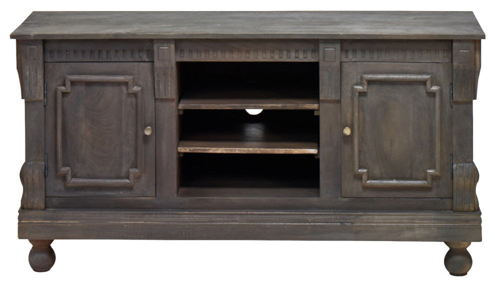 60" Solid Wood Dining Room 3 Door Sideboard Distressed Gray