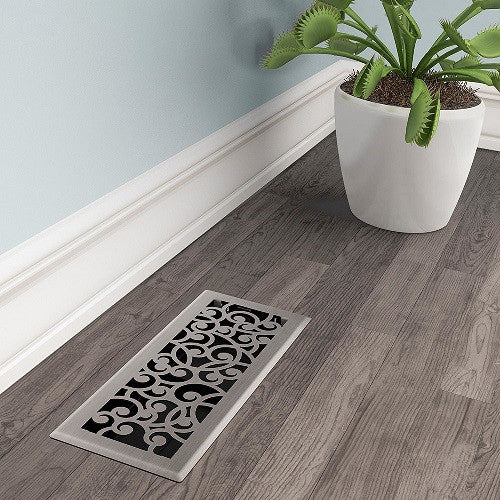 Wonderland Floor Register, Brushed Nickel, 4x12