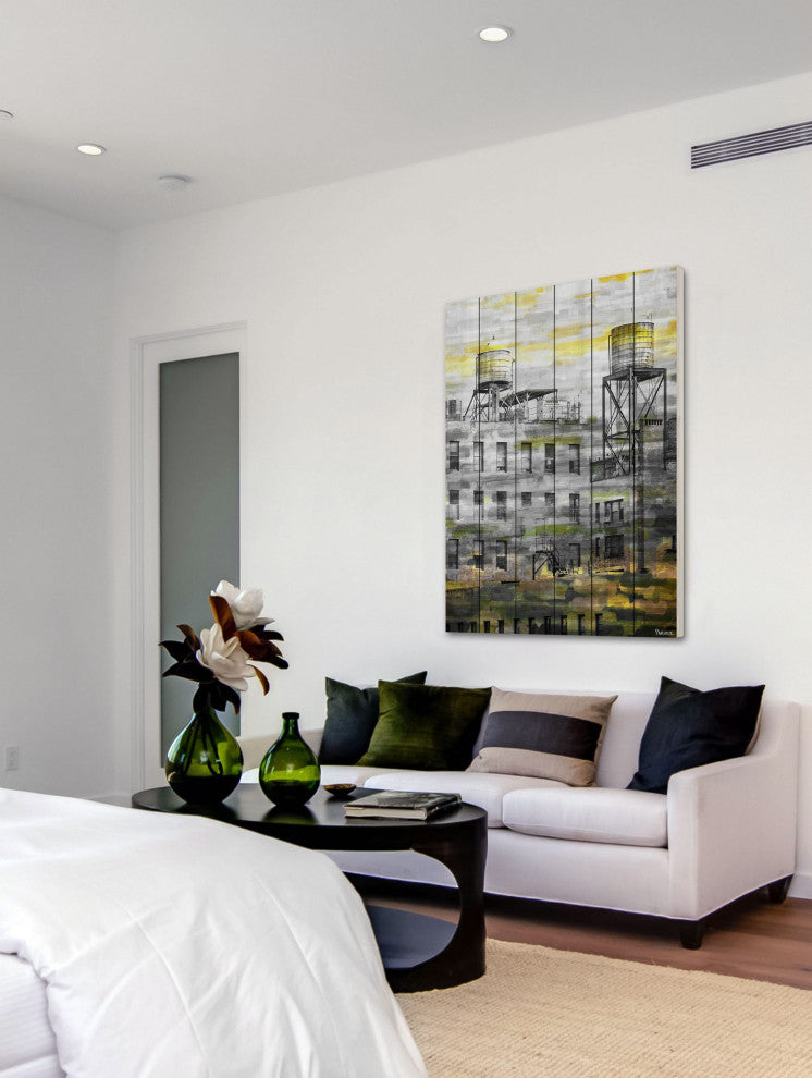 "Twin Silos" Print on White Wood, 24"x36"