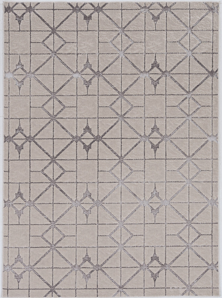 KAS Luna 7128 Ivory/Silver Elements Area Rug, 5'3"x7'7"