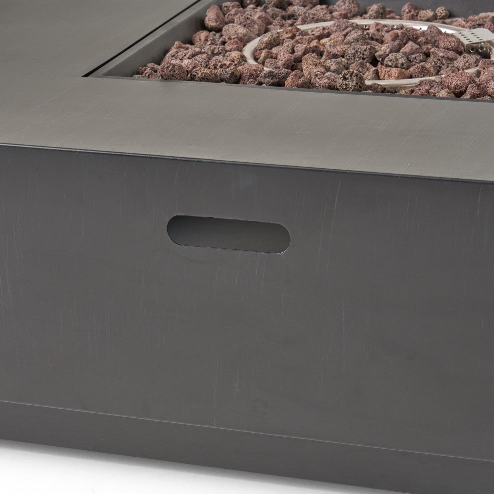 Jasmine Outdoor 50,000 BTU Square Fire Pit, No Tank Holder, Dark Gray