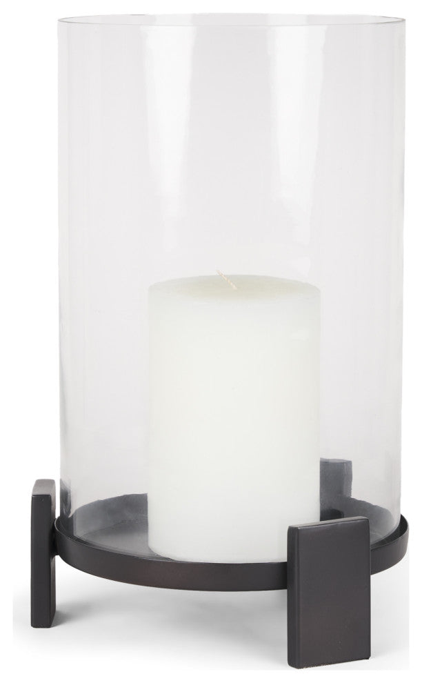 Price Large Matte Black Metal With Glass Hurricane Candle Holder