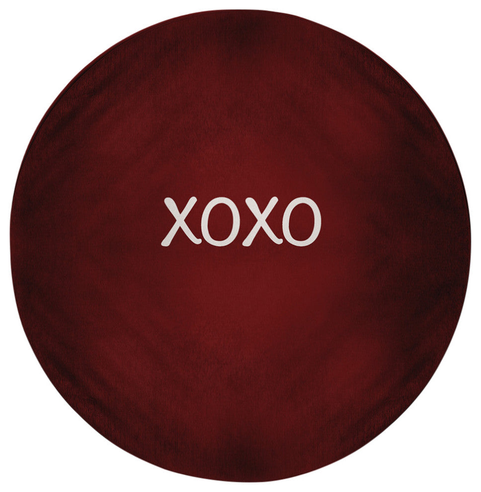 XOXO Valentines Chenille Rug, Maroon, 5' Round