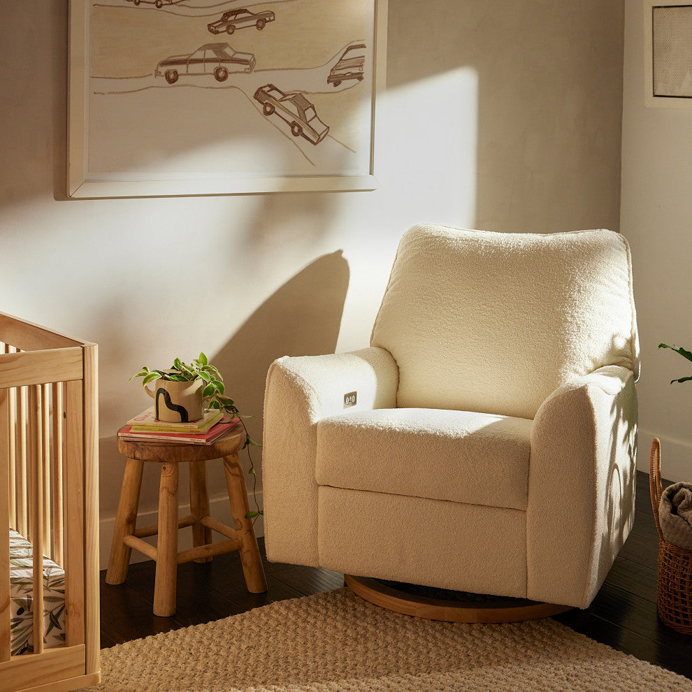 Sunday Power Recliner and Swivel Glider, Chantilly Fleece With Light Wood Base