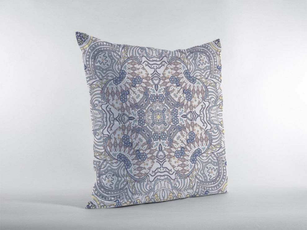 16" Yellow Gray Boho Ornate Zippered Suede Throw Pillow