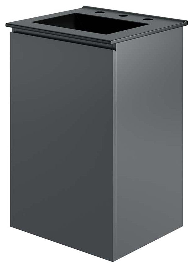 Sink Vanity Cabinet, Wall Mount, Gray Black, Ceramic, Modern, Bathroom