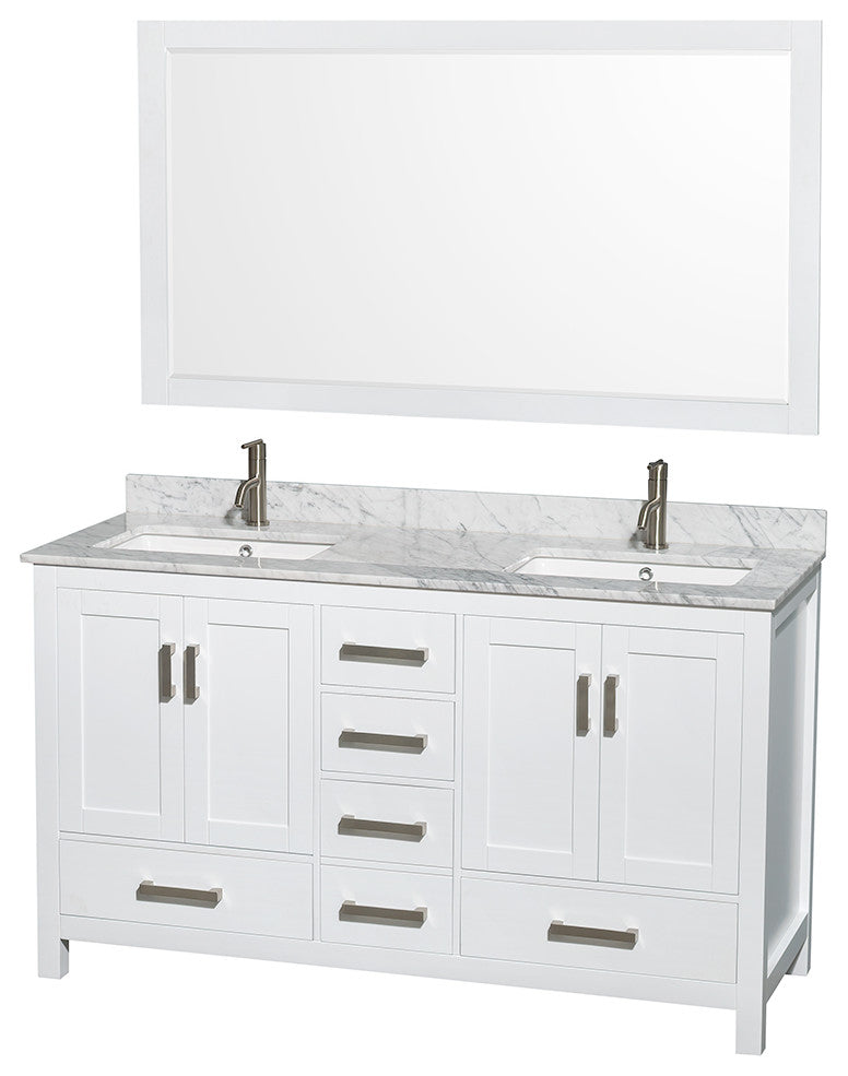 Wyndham WCS141460DWHCMUNSM58 60 Inch Double Vanity with Sinks and Mirror