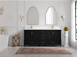 Aberdeen 72 Double Sink Bath Vanity in Black 2" White Quartz