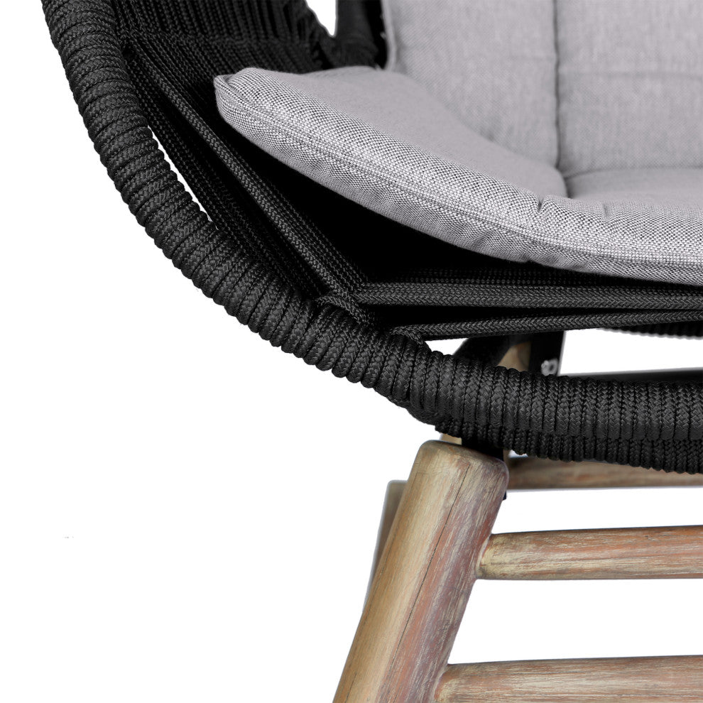 Fanny Outdoor Patio Rocking Chair, Dark Eucalyptus Wood And Truffle Rope, Light Eucalyptus