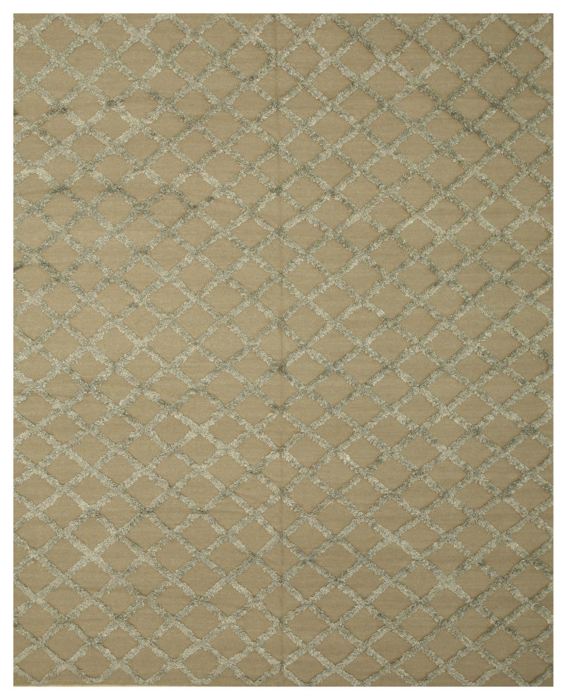 Handwoven Wool and Viscose Camel Transitional Trellis Marakesh Trellis Rug, 9'x12'