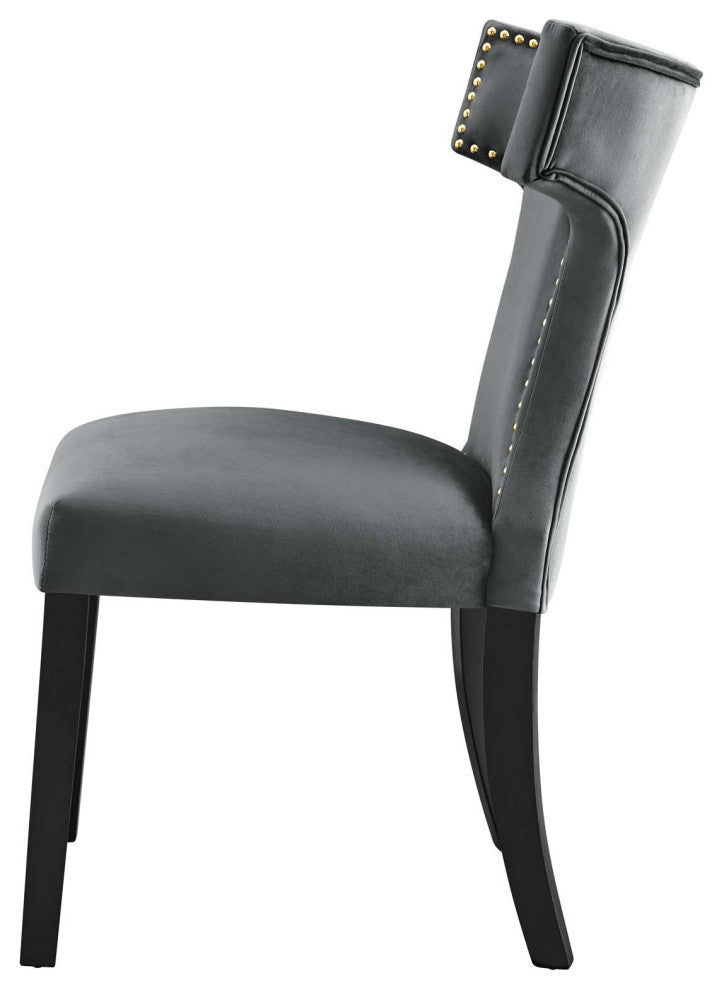 Dining Chair, Nailhead, Set of 2, Gray, Velvet, Modern, Bistro Hospitality
