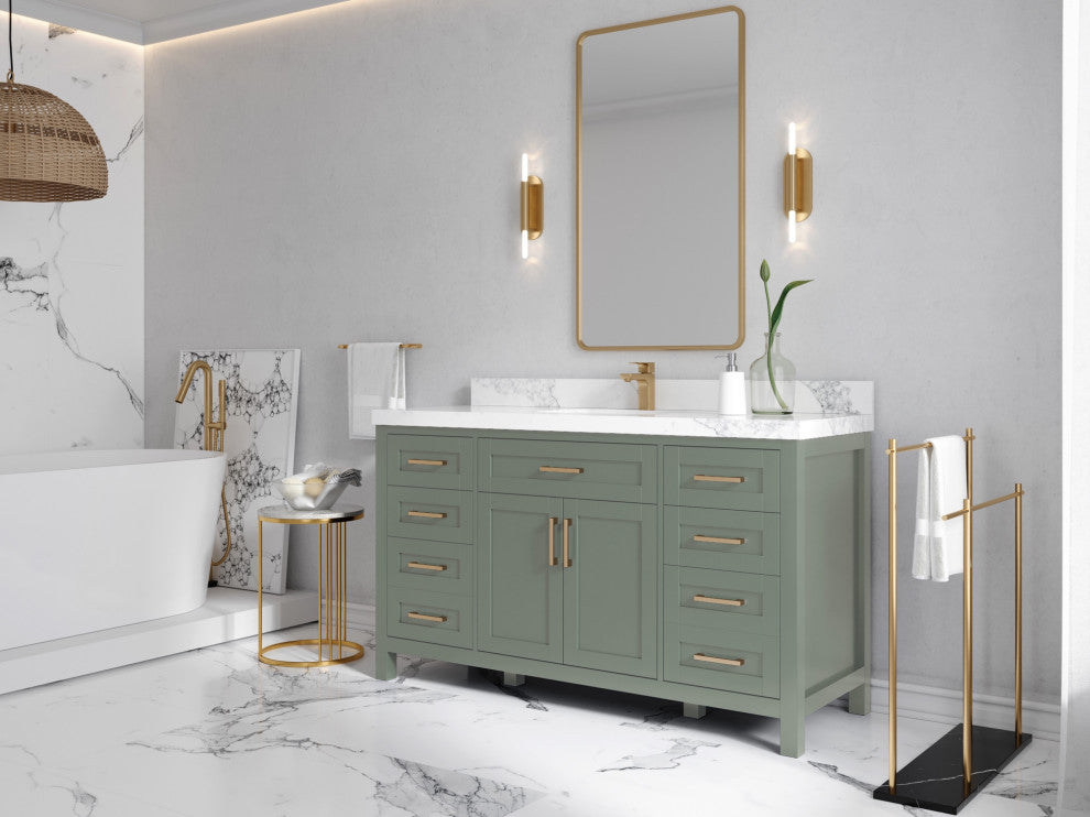 Cambridge 60" Single Bathroom Vanity in Evergreen 2" Calacatta Laza