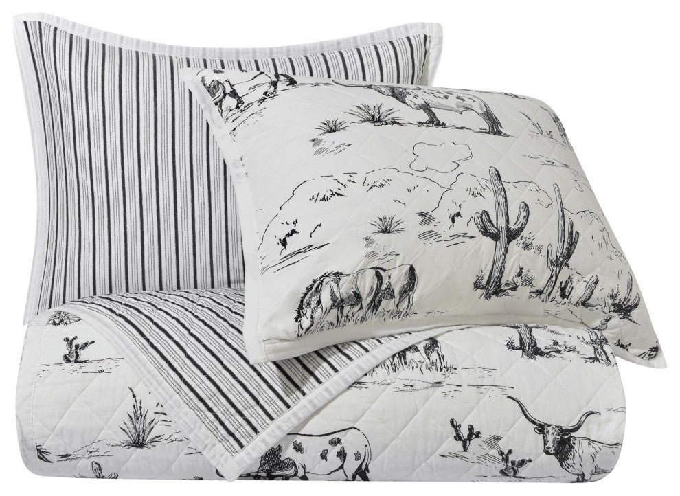 3-Piece Ranch Life Western Toile Reversible Quilt Set, King