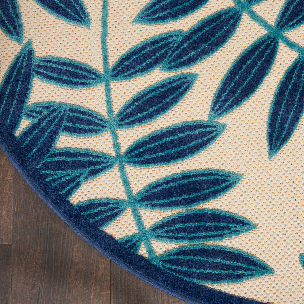 Nourison Aloha 4' x Round Navy Tropical Area Rug