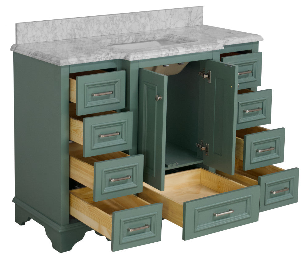 Nantucket 48" Bathroom Vanity, Sage Green, Carrara Marble